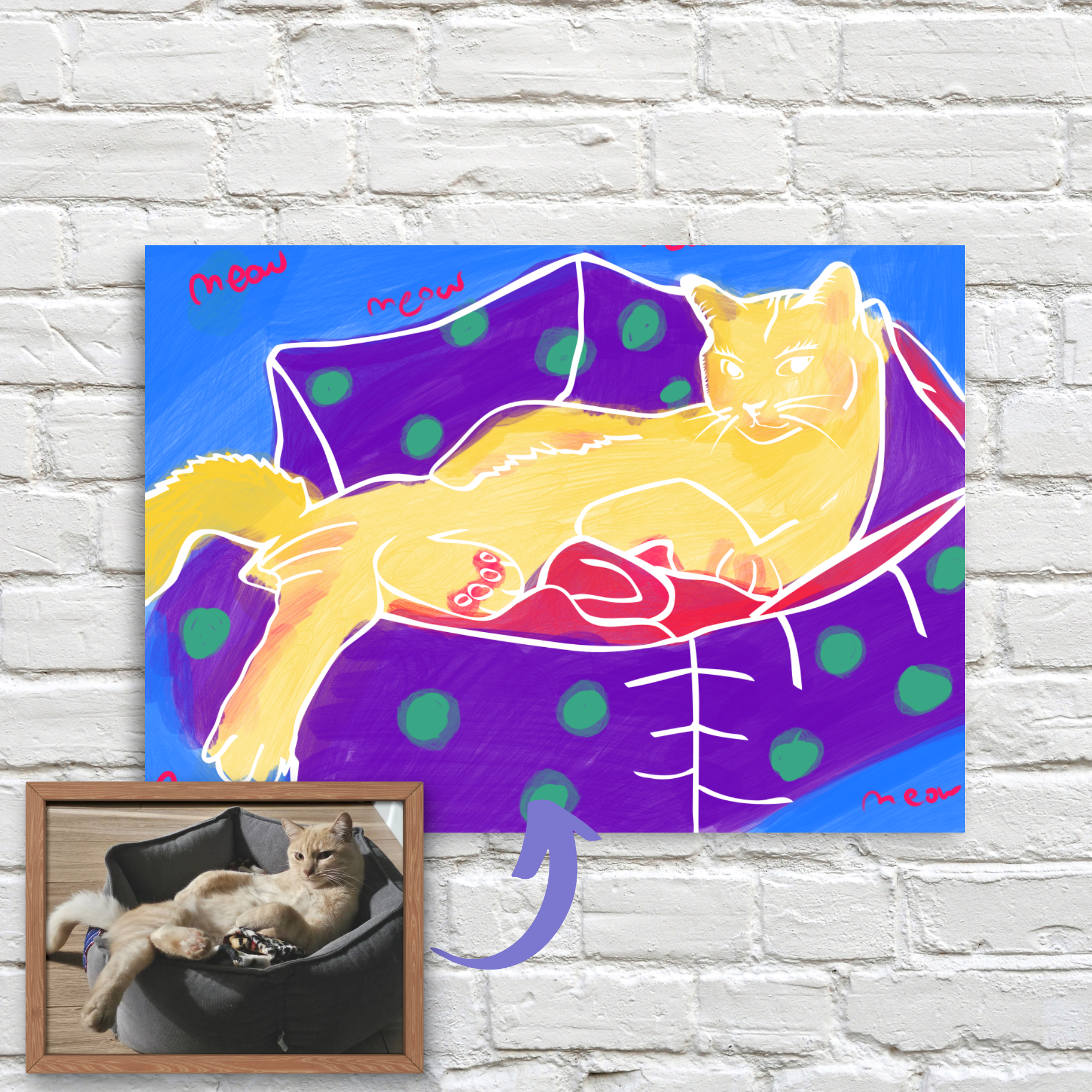 Colored Cat portrait with logical color distribution made with custom portrait kit based on cat portrait