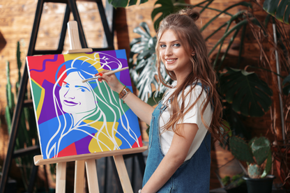 Woman coloring Coloratura custom made portrait of herself with portrait kit