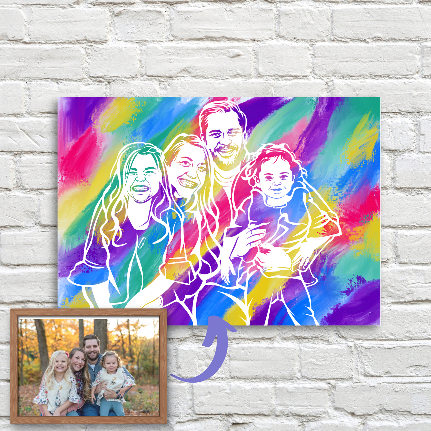 Family of 4 on a colored canvas from coloratura portrait