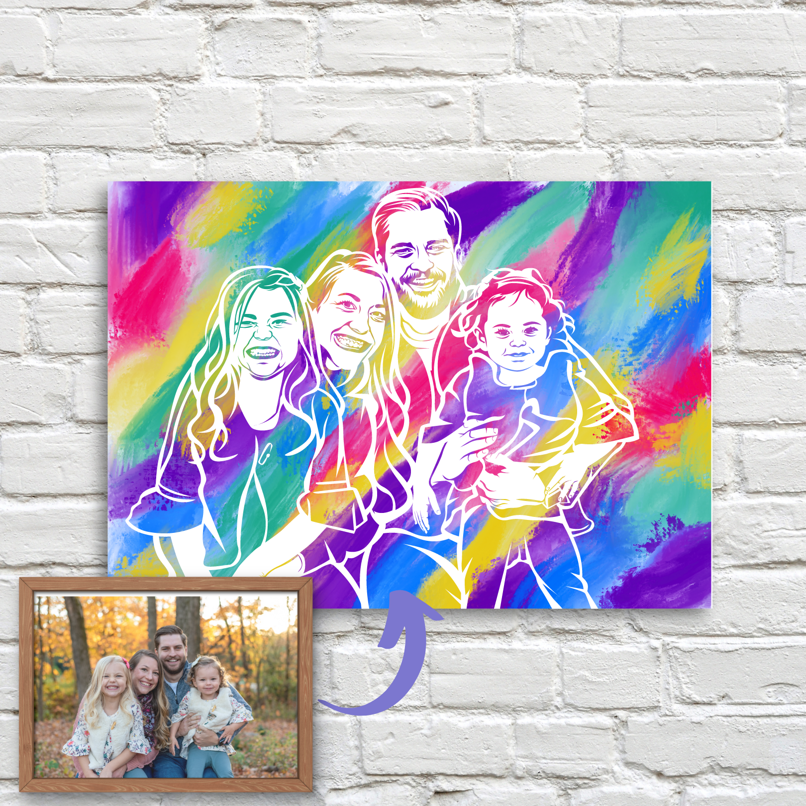 Family of 4 on a colored canvas from coloratura portrait